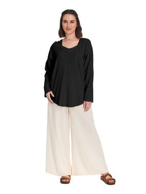 Oh My Gauze! Black Cotton Gauze Hooded Long Sleeve Travel Blouse Size 2 - L/XL